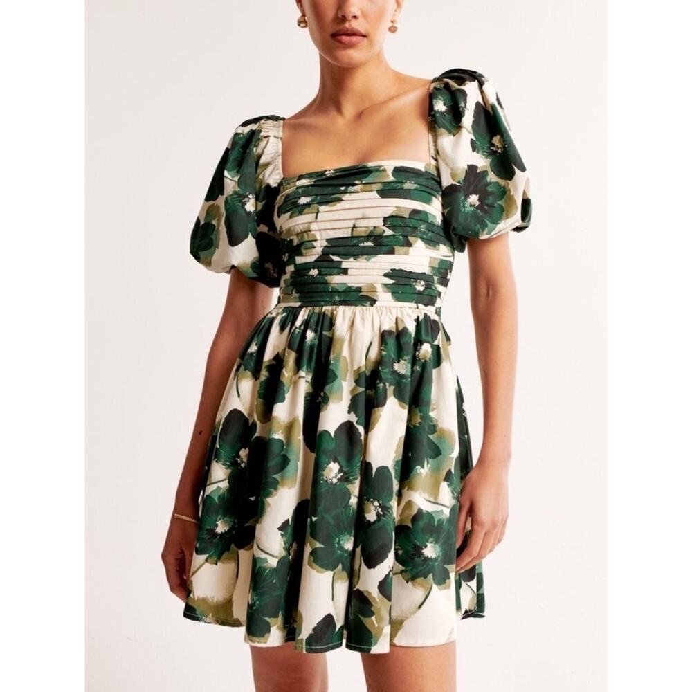 Abercrombie & Fitch White Mini Dress with Green Floral Print